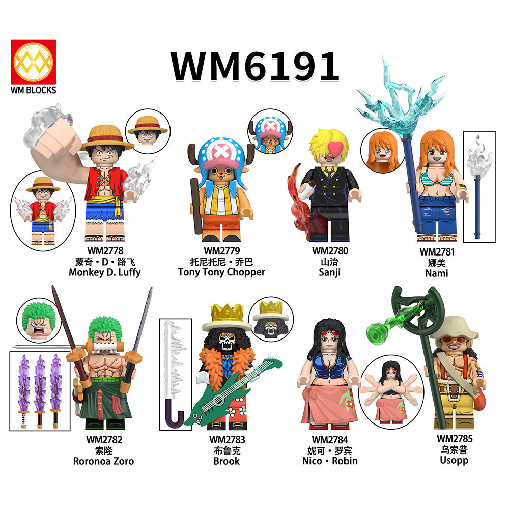 Lego - One Piece - WM - Luffy - Sanji Chopper Zoro Brook Buggy - Figure - Miniatura Bloco de Montar