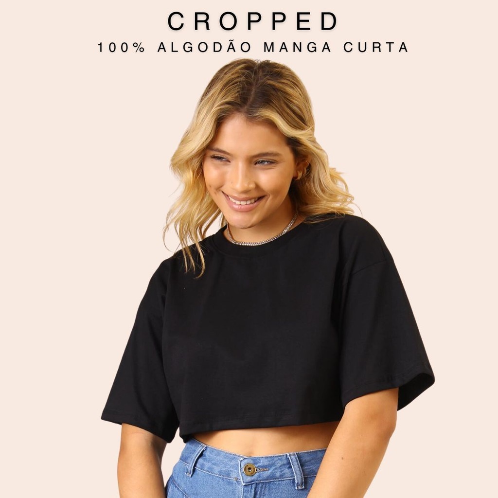 Camiseta Cropped Feminina Oversized 100% Algodão Tshirt O Camiseta Manga Curta Confortável Soltinha Estilosa