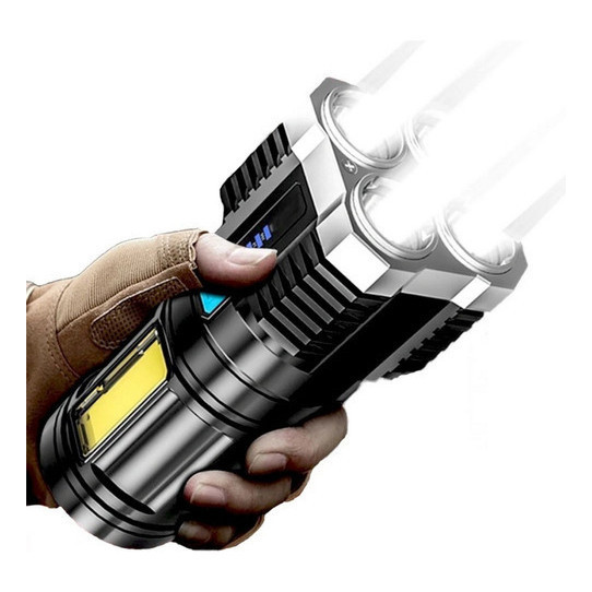 Lanterna Potente 4 Led Alta Potencia Recarregável Tática Usb com Cor da luz Branco