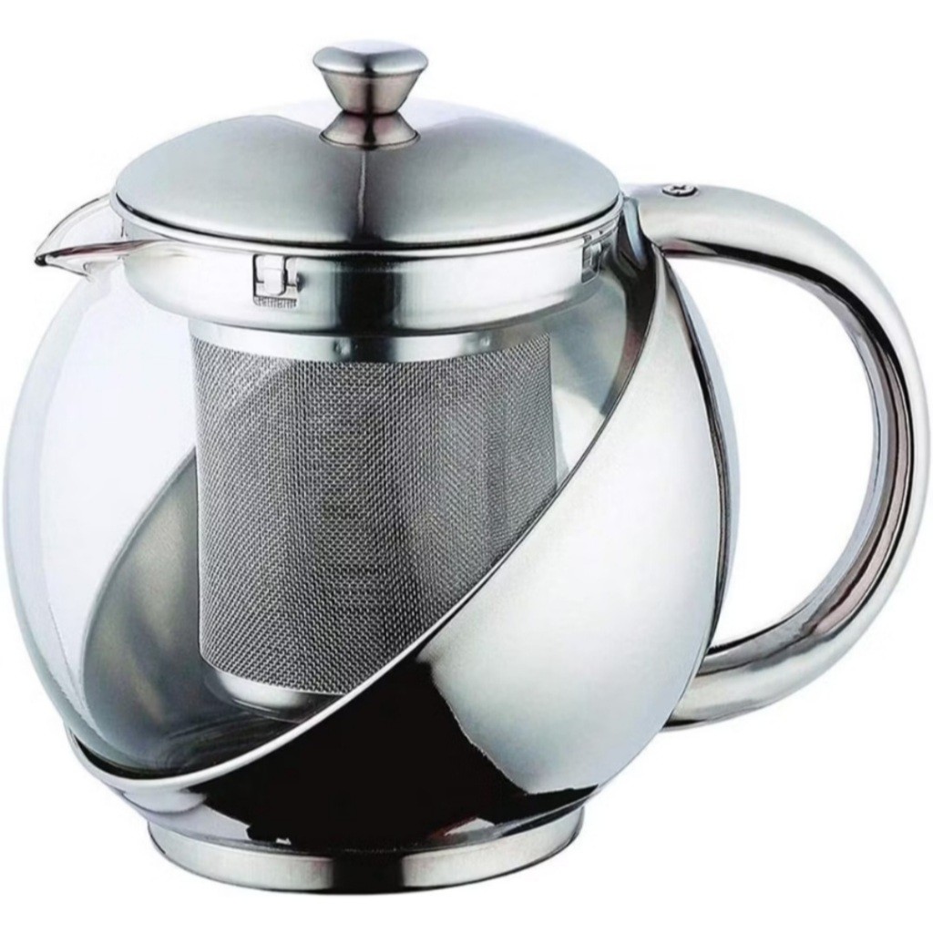 Chaleira Bule De Vidro E Inox Jarra Infusora Com Coador Chá 1100ml