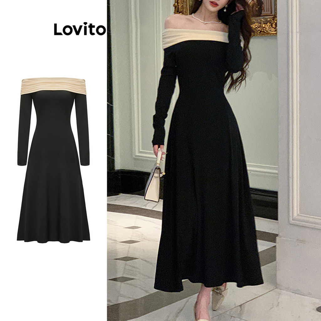 Lovito Vestido elegante e simples com blocos de cores para mulheres L108ED1093 - Women Clothes