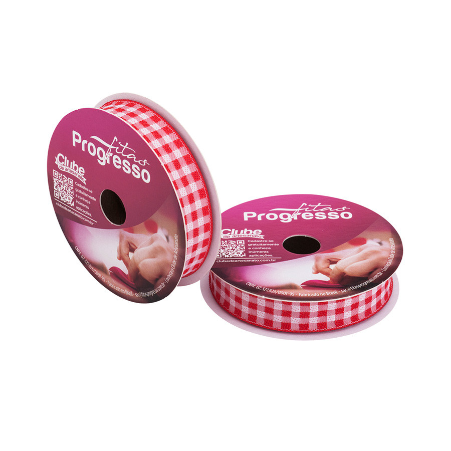 Fita de Cetim 10m x 15mm - Cor 209 - Xadrez Vermelho - Rolo 10 metros  - 1 unidade - Progresso - Rizzo em Oferta na Shopee