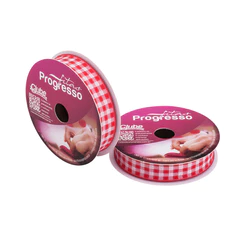 Fita de Cetim 10m x 15mm - Cor 209 - Xadrez Vermelho - Rolo 10 metros - 1 unidade - Progresso - Rizzo