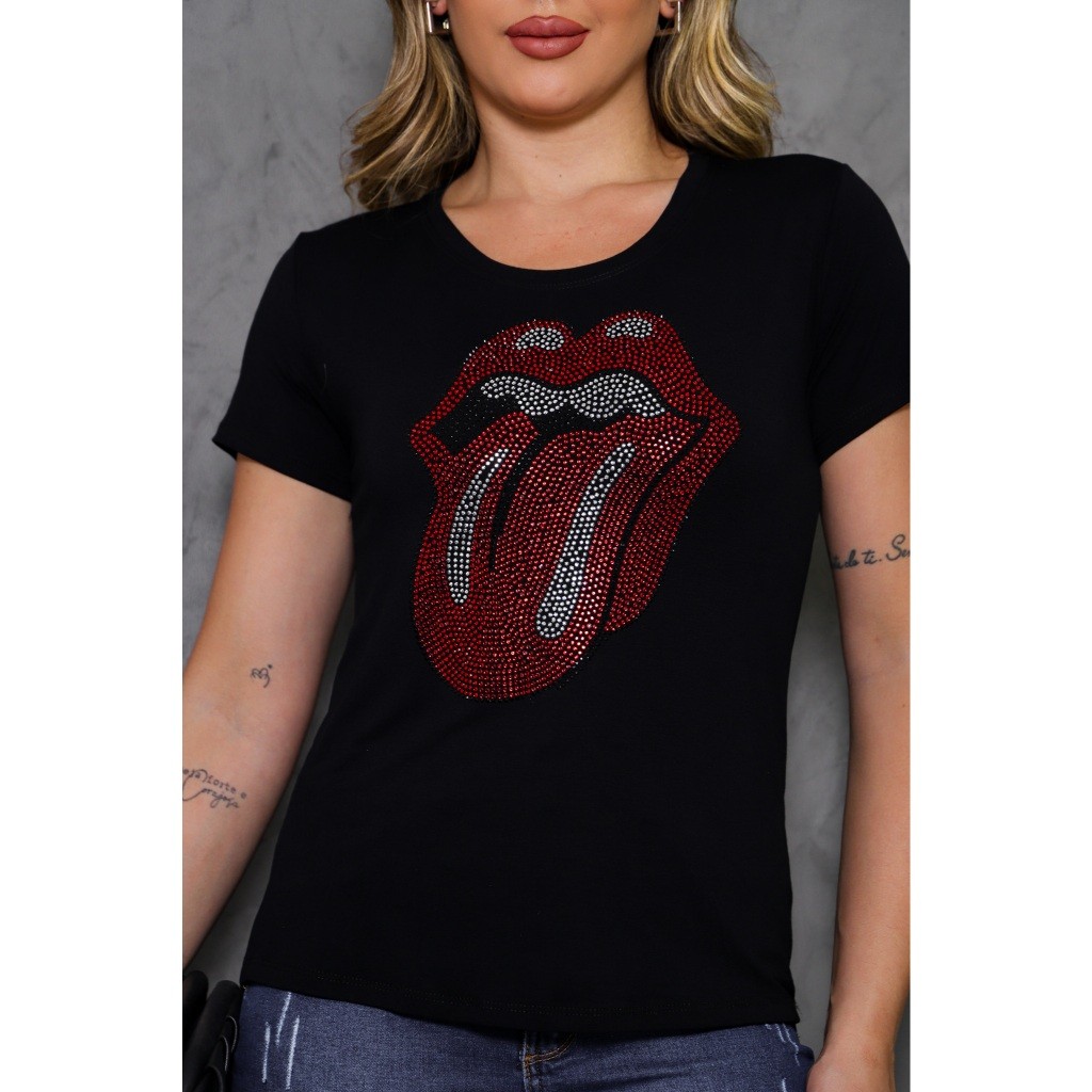Blusa Feminina T-shirt Lingua Rolling stone Rock
