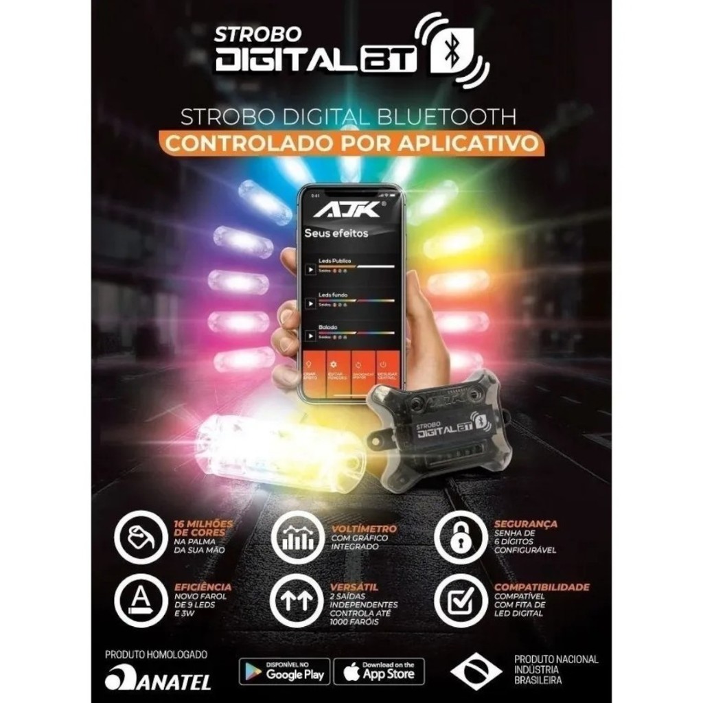 KIT Strobo Digital Bluetooth COM PAR de Farois 3W AJK C.2003 em Oferta na Shopee