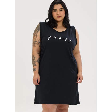 Regatão Feminino Plus Size de Algodão Happy em Oferta na Shopee