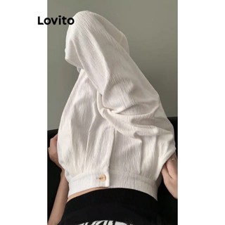 Lovito Casual Calça Feminina Lisa com Zíper LNA24188 (Branco)