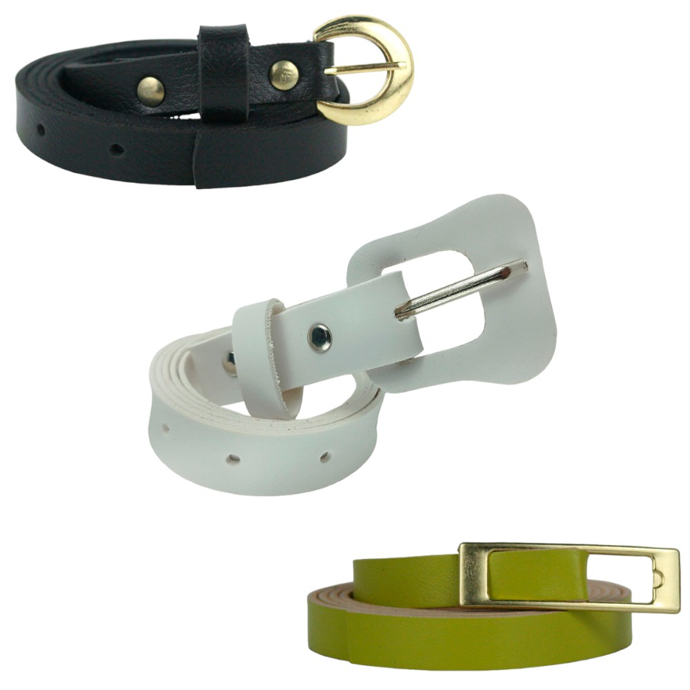 3 Cintos Feminino De Couro PU, Kit Com 1 Cinto Preto Com Fivela Delicada Redonda Dourada, 1 Cinto Branco Fivela Violão Com Passante Ajustável E Cinto Fininho Com Fivela Retangular Dourada, Fácil De Combinar, Versátil, Vestido, Saia, Calças