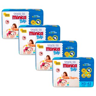 Kit 4 Fralda Infantil Turma da Mônica Baby Mega Tamanho XG 42 Fraldas Descartáveis