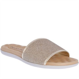 Rasteira Beira Rio Flat Tira Larga Metalizada Glitter Dourada