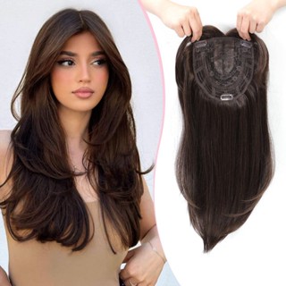 Toppers De Cabelo De 45cm Para As Mulheres, Grampo De Desbaste Em Perucas De Fibra Com Marrom Escuro Franja HATT