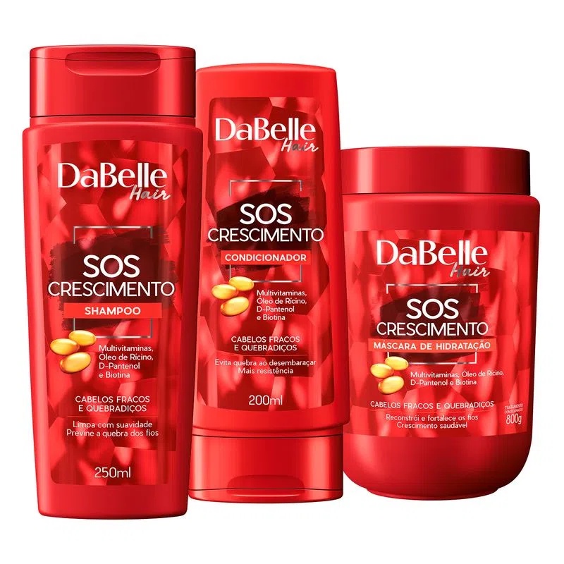 Kit Dabelle SOS Crescimento Shampoo e Condicionador 425ml + Máscara de Hidratação 800g