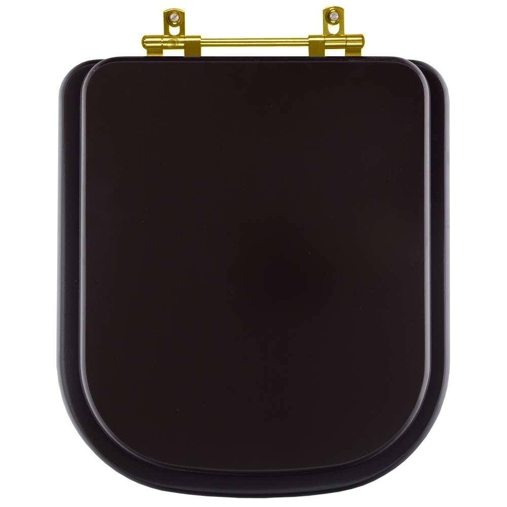 Assento Sanitario Poliester Piano Marrom Fosco Ferragem Dourada para Vaso Deca
