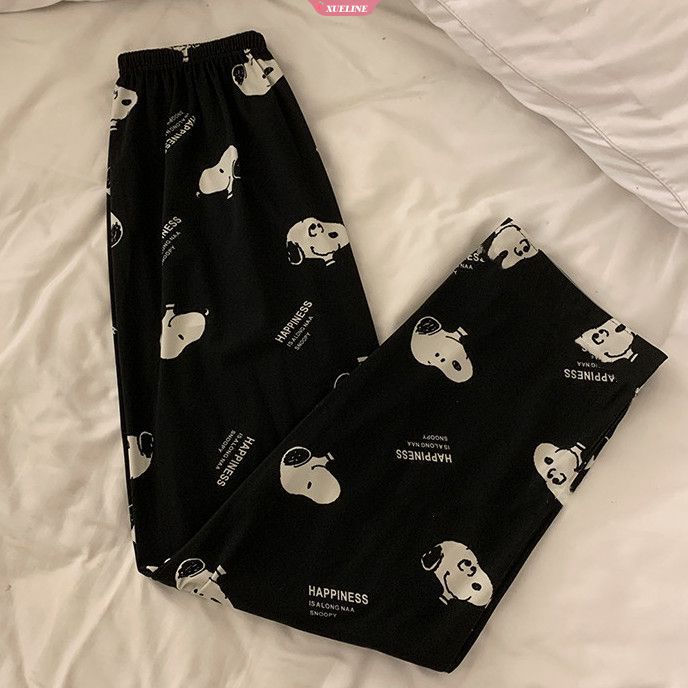 Calça De Pijama De Algodão Feminino Snoopy Solta Ajuste Elástico De Cintura Fundos De Sono Respirável & Confortável Para O Lar [ZXL]