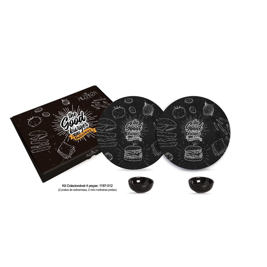 Kit Colecionável Alleanza 4 pçs c/ Mini Molheira - Burger Black Collection