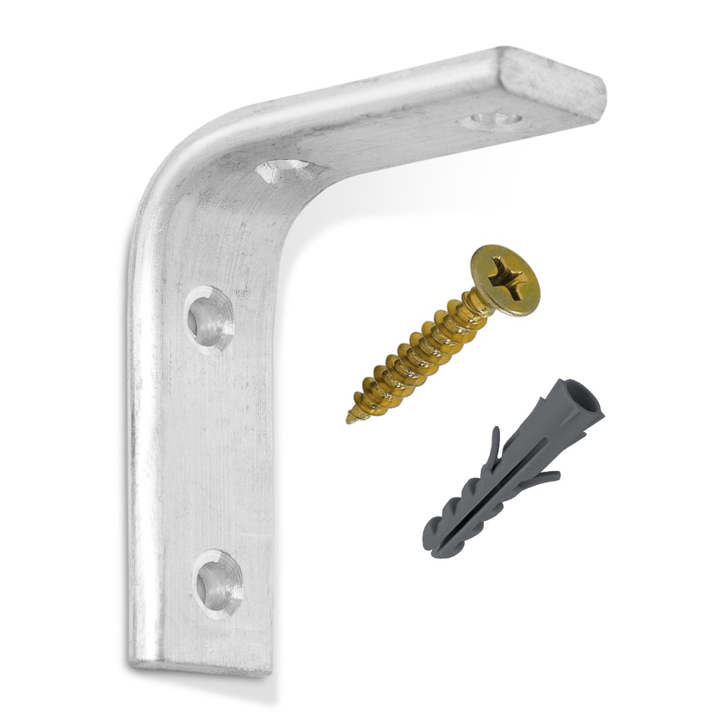 Suporte Cantoneira Mão Francesa de Alumínio 5x5cm Para Prateleiras Com Parafusos e Buchas Kit 100 Peças