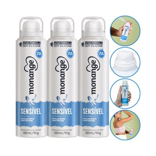 Kit 3 Desodorante Aerosol Sensível Sem Perfume 48H Monange 150Ml