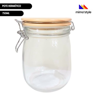 Pote Hermético Tampa Madeira Vidro 750ml c/ Trava Mimo Style em Oferta na Shopee