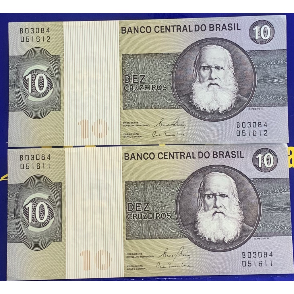 2 Cédulas 10 Cruzeiros E Série Banco Central do Brasil Antigas Coleção