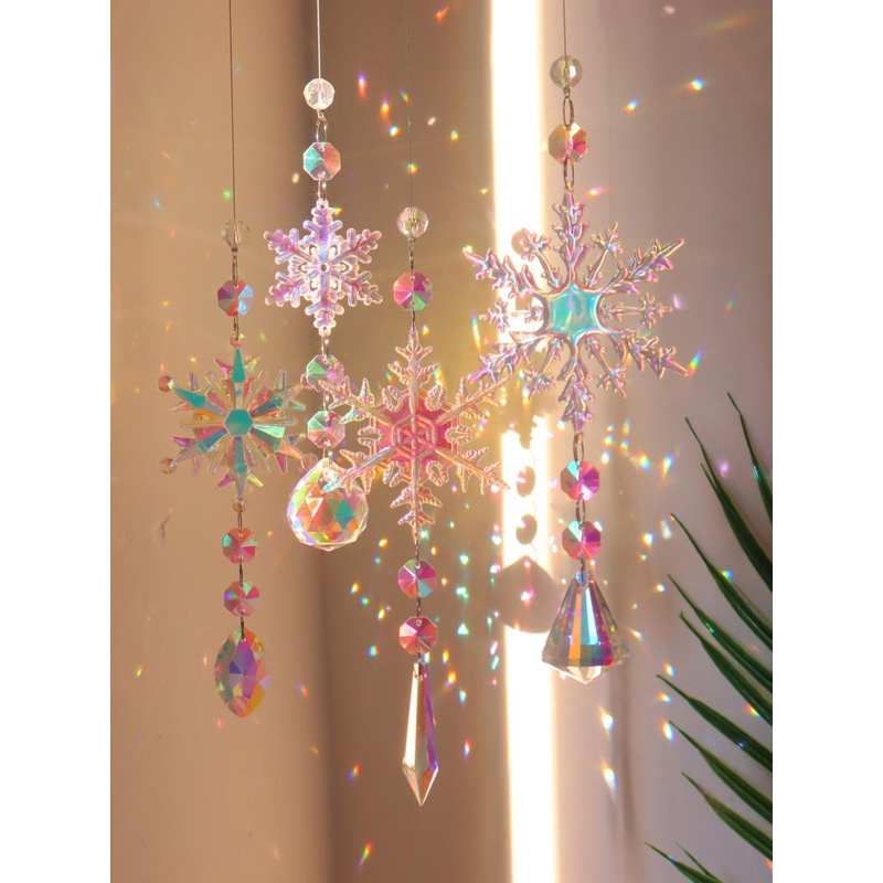 Hot Sale# sunshine catcher crystal pendant colorful snowflake rainbow light and shadow window Christmas tree decoration Dream Catcher Net 11.26N