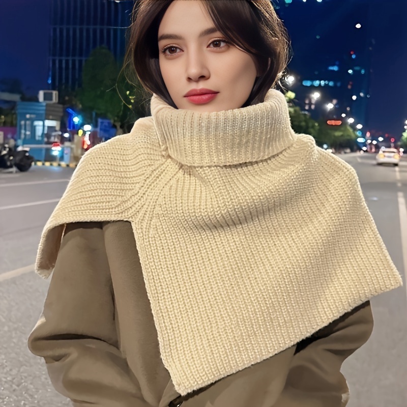 Capa De Malha De Gola Rulê Dividida Sólida Pullover Shawl Casual Pescoço Cheio Envoltório Quente À Prova De Vento Para O Inverno