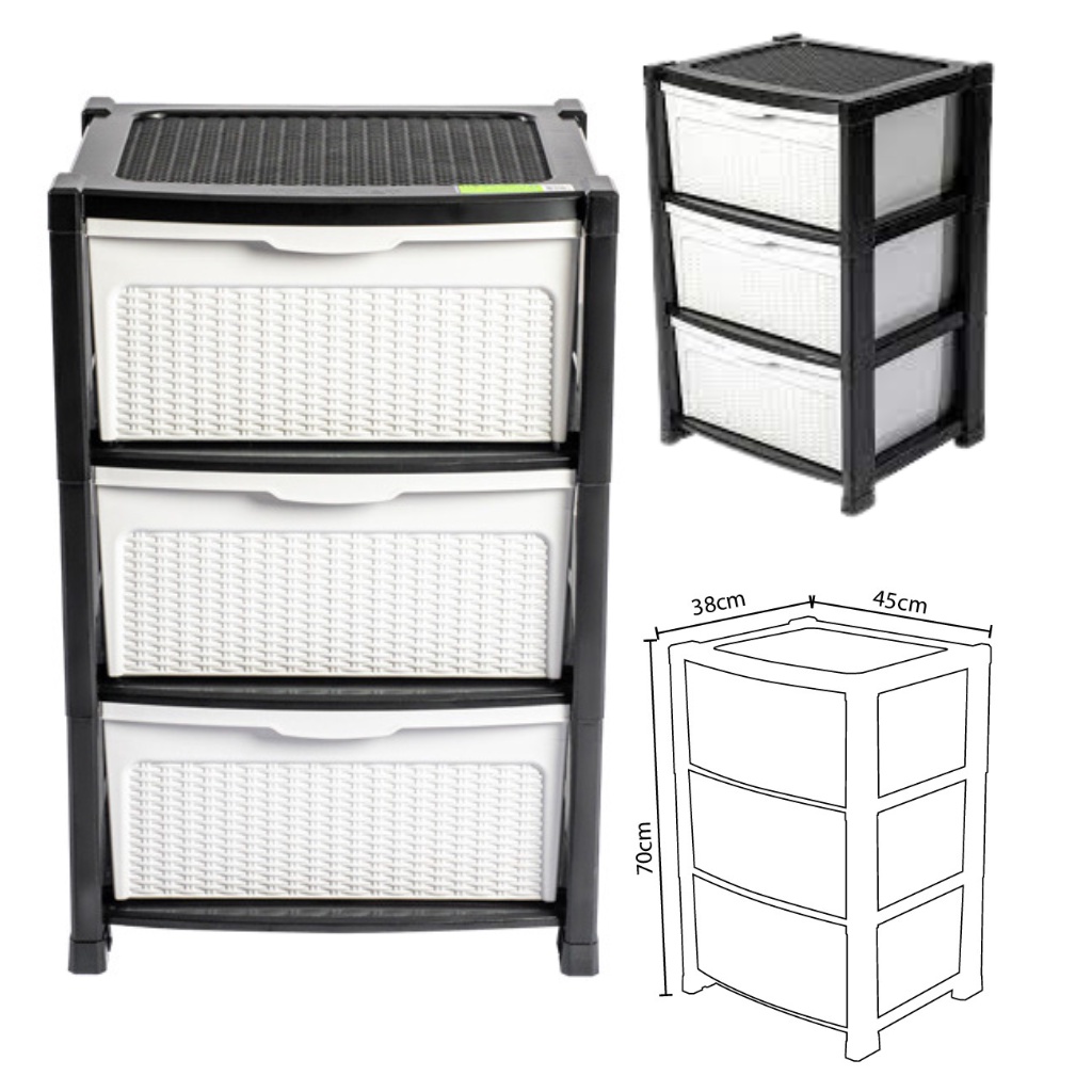 Gaveteiro Rattan 3 Gavetas G Organizador Multiuso 38x45x70cm Ratan Plástico