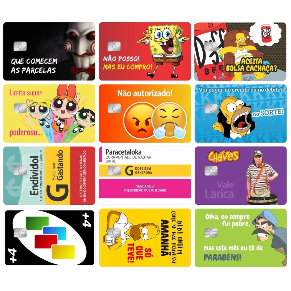 Kit 12 Adesivos Divertidos em Vinil Skin Película Protetora Adesivo para Cartão em Oferta na Shopee