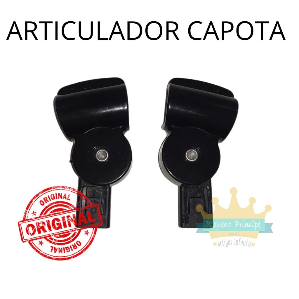 REPOSIÇÃO: Par de Suporte Articuladores/ Presilhas da Capota do Carrinho Galzerano Olympus Preto