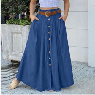 Saia longa feminina com botão/bolsos laterais da frente/Retro/Casual 2003
