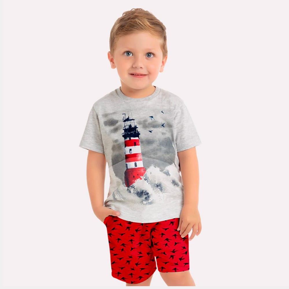 Conjunto Infantil Masculino Camiseta + Bermuda Milon - Cor Cinza