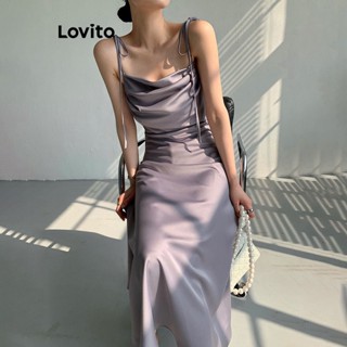 Lovito Vestido Casual Lisa com Amarração para Mulheres LNA21071 (Roxo)