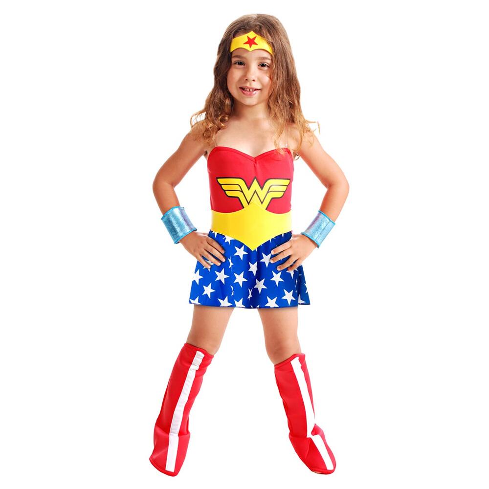 Fantasia Infantil Vestido Mulher Maravilha Com Bota E Tiara
