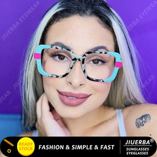 (JIUERBA) Óculos Com Armação Quadrada Colorida Leopard Eyeglass Western Fashion Anti Blue Light Glasses for Women em Oferta na Shopee