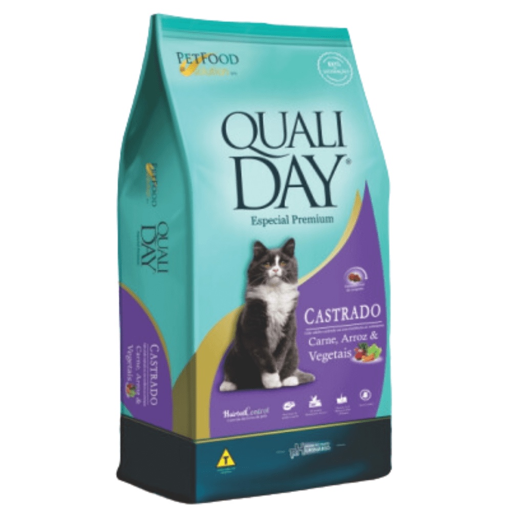 RAÇÃO QUALIDAY CAT CARNE ARROZ E VEGETAIS GATO CASTRADO 20KG