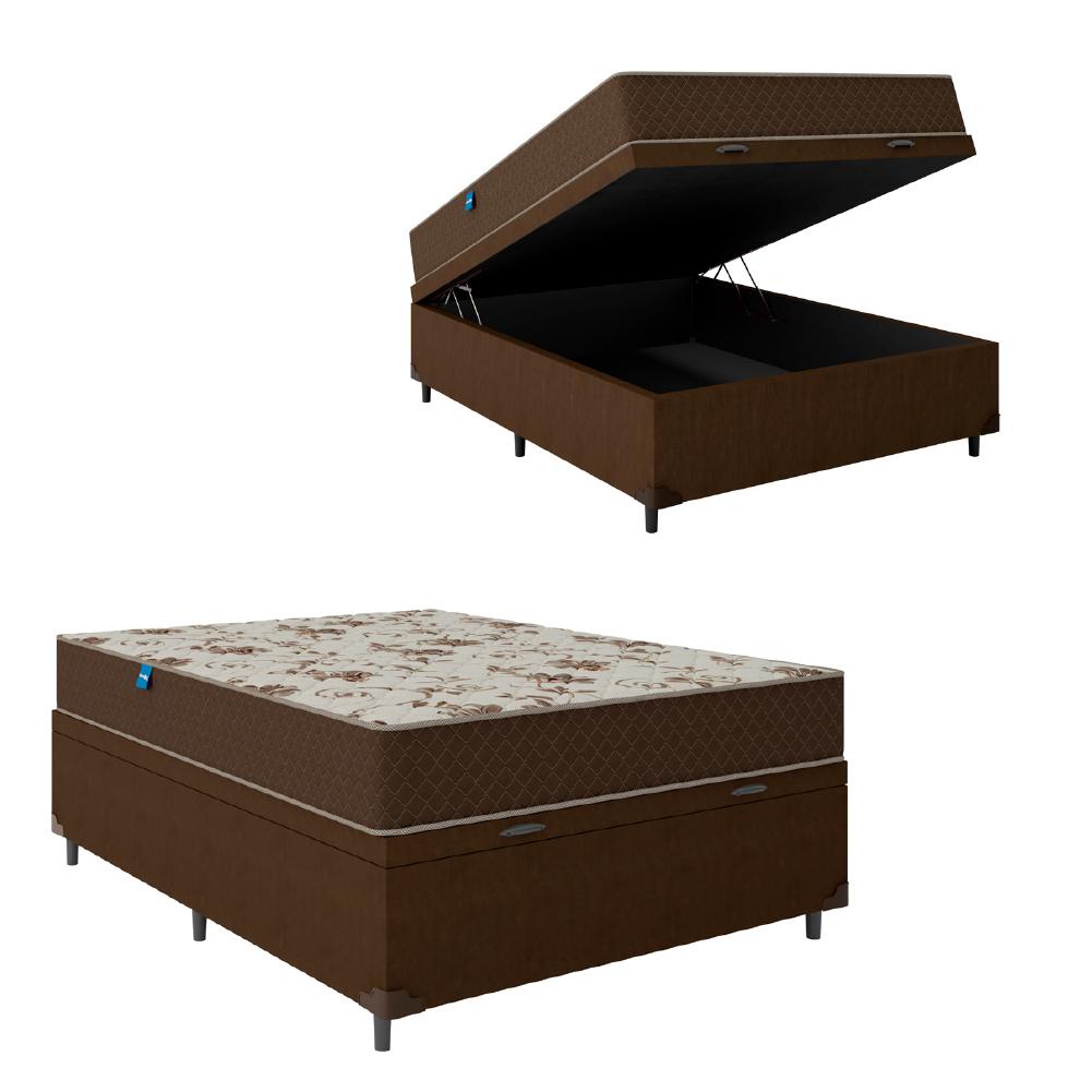 Cama Box Baú Casal Colchão Espuma D33 Marquês 138x188x60cm Marrom Umaflex - Suporta até 90kg por Pes