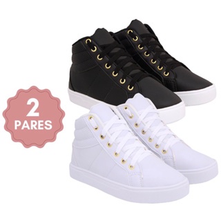 Kit 2 botinha feminina bota tênis cano alto escola moda