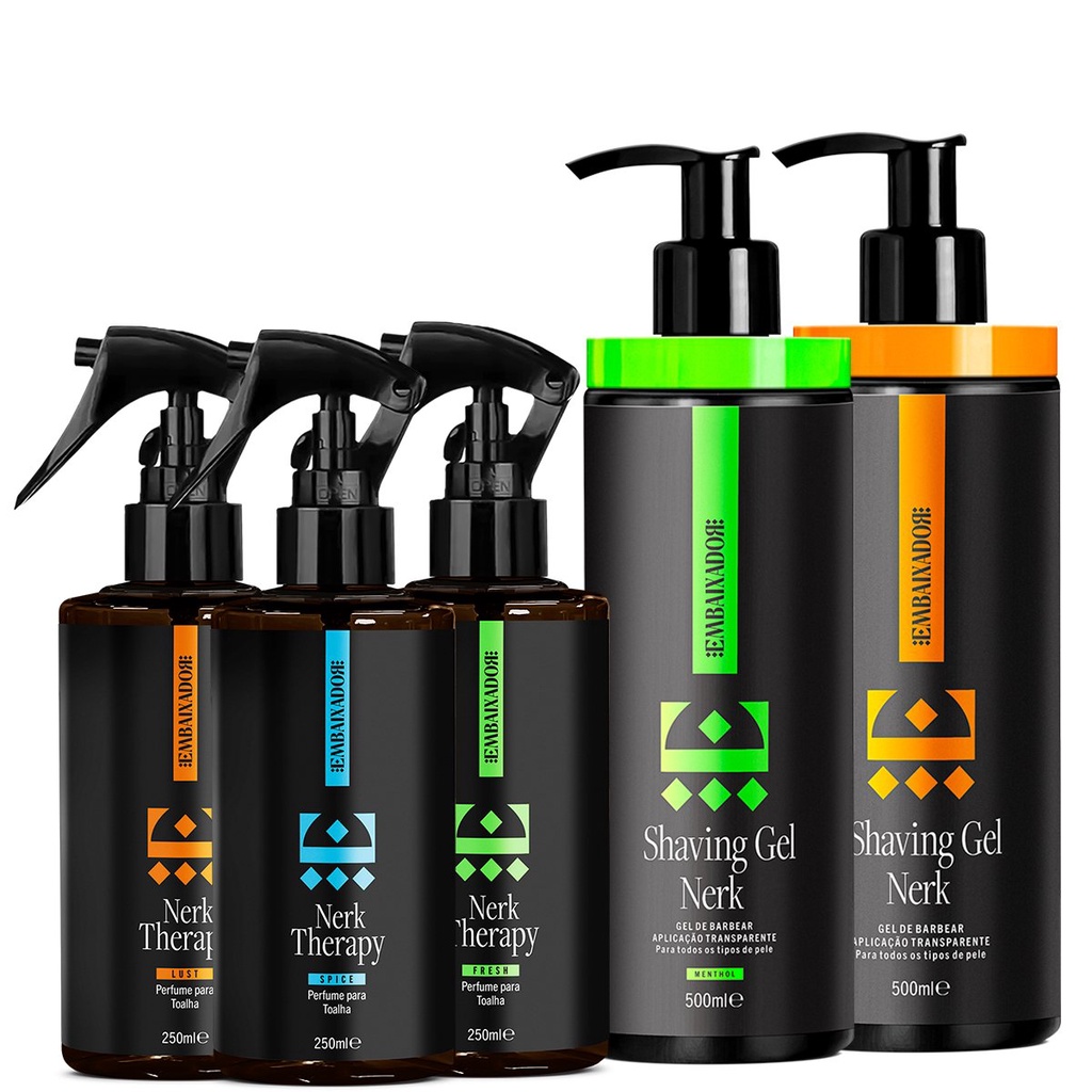 2 Shaving em Gel Nerk 500ml + 3 Perfume Toalha Nerk Therapy 500ml