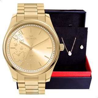 Relógio Feminino Technos Dourado Analógico 2036MRQ/1X Kit Colar e Brincos