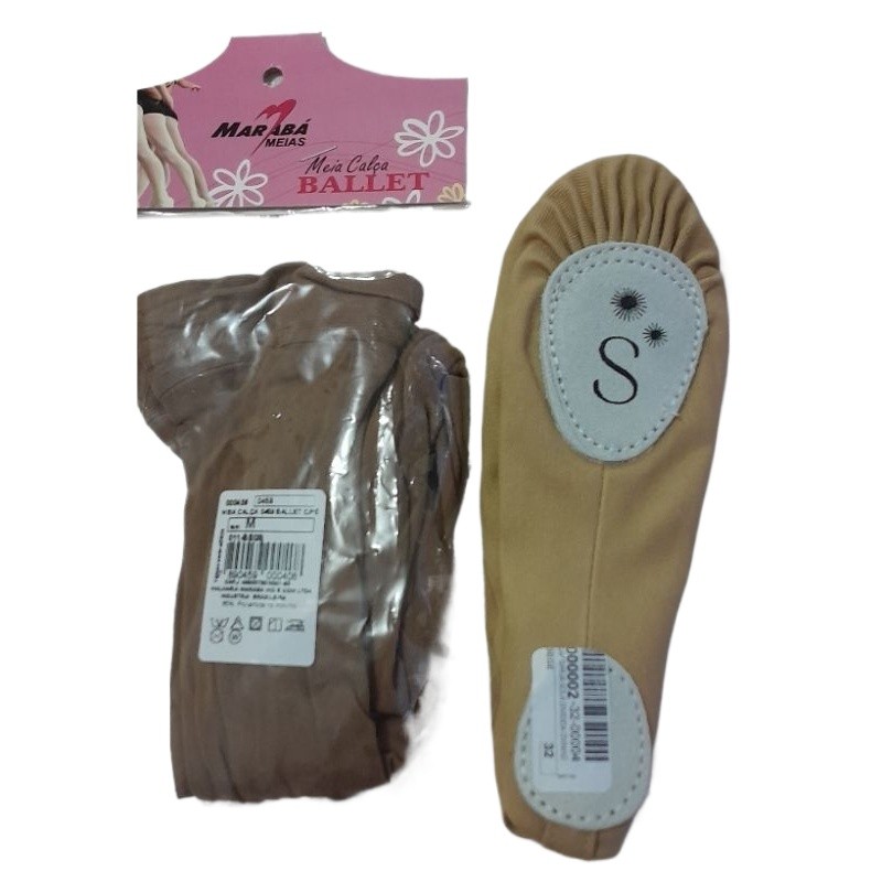 KIT. Sapatilha Meia ponta em lona sola dividida +Meia Calça sem furo Fio 40 cor Bege (Marca Stelariss)