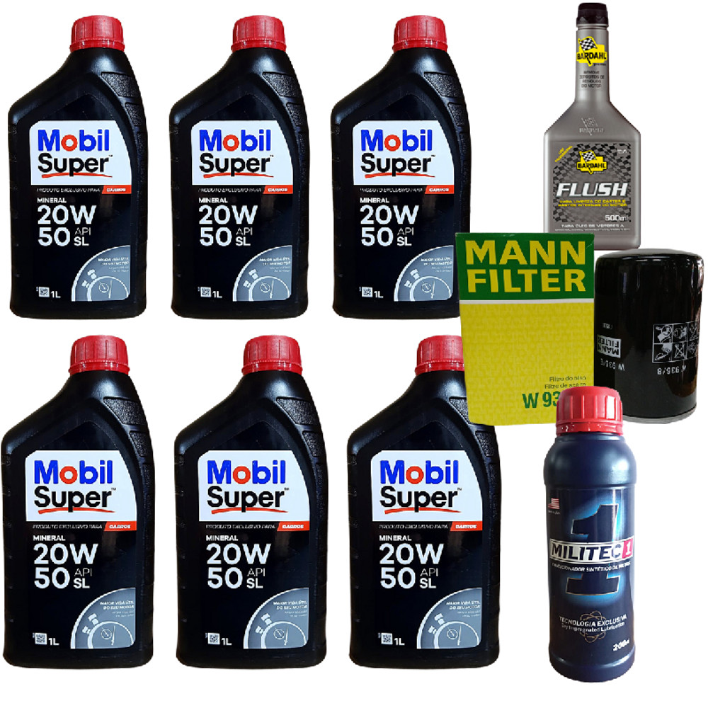 Kit Troca Óleo Mobil 20w50 Motor 4.1 6cc GM Opala Caravan C10 A10 Veraneio c/ Militec e Flush