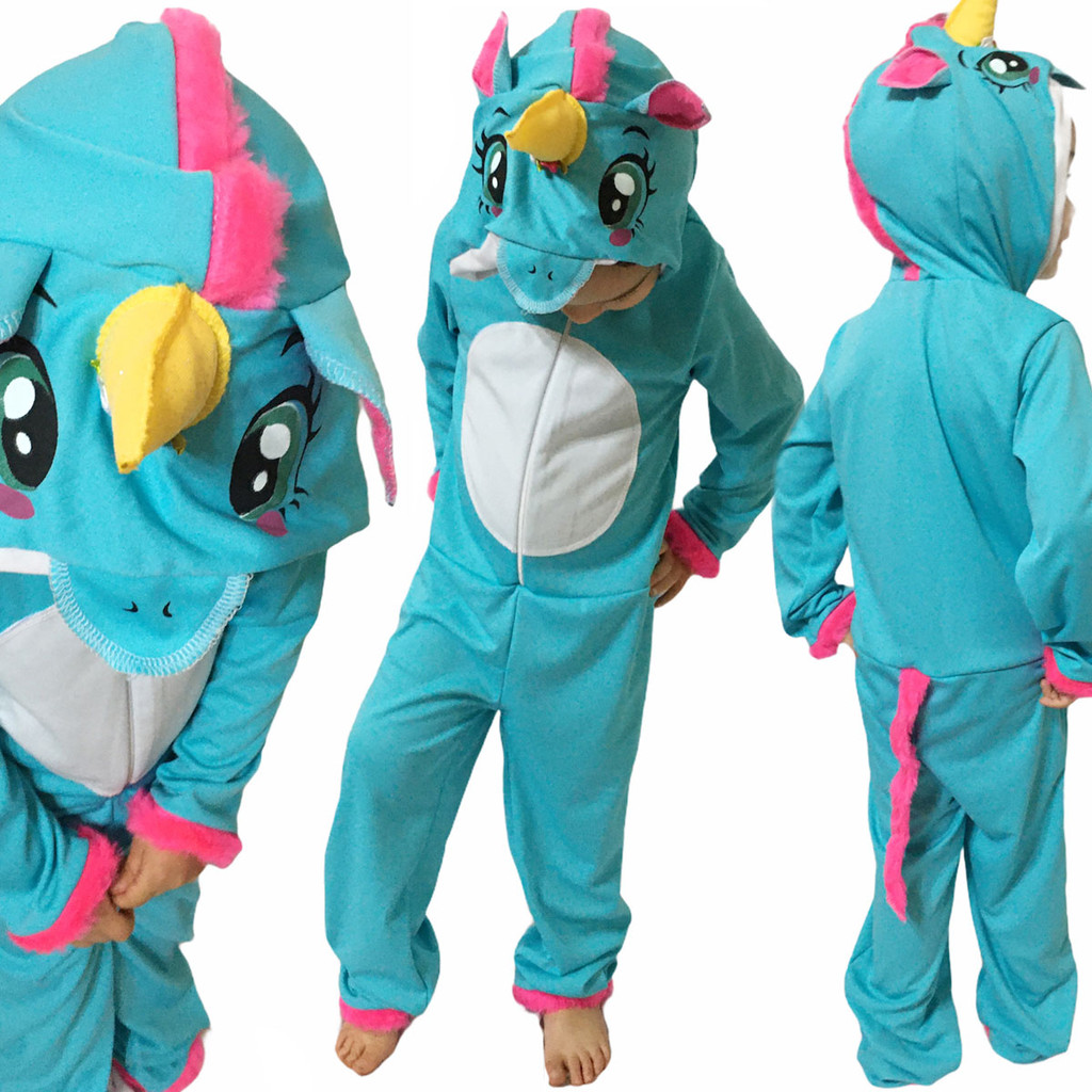 Fantasia Menina Unicórnio Azul Infantil Roupa Criança Festa Pijama Kigurumi Presente Aniversário