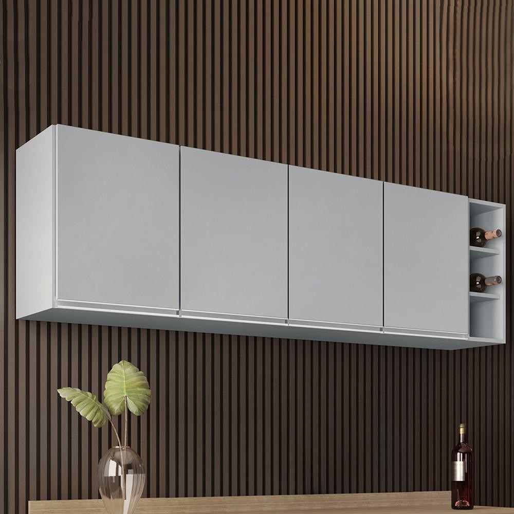 Armário de Cozinha Aéreo Nevada com Nicho 180cm 4 Portas Cinza Claro - Lumil