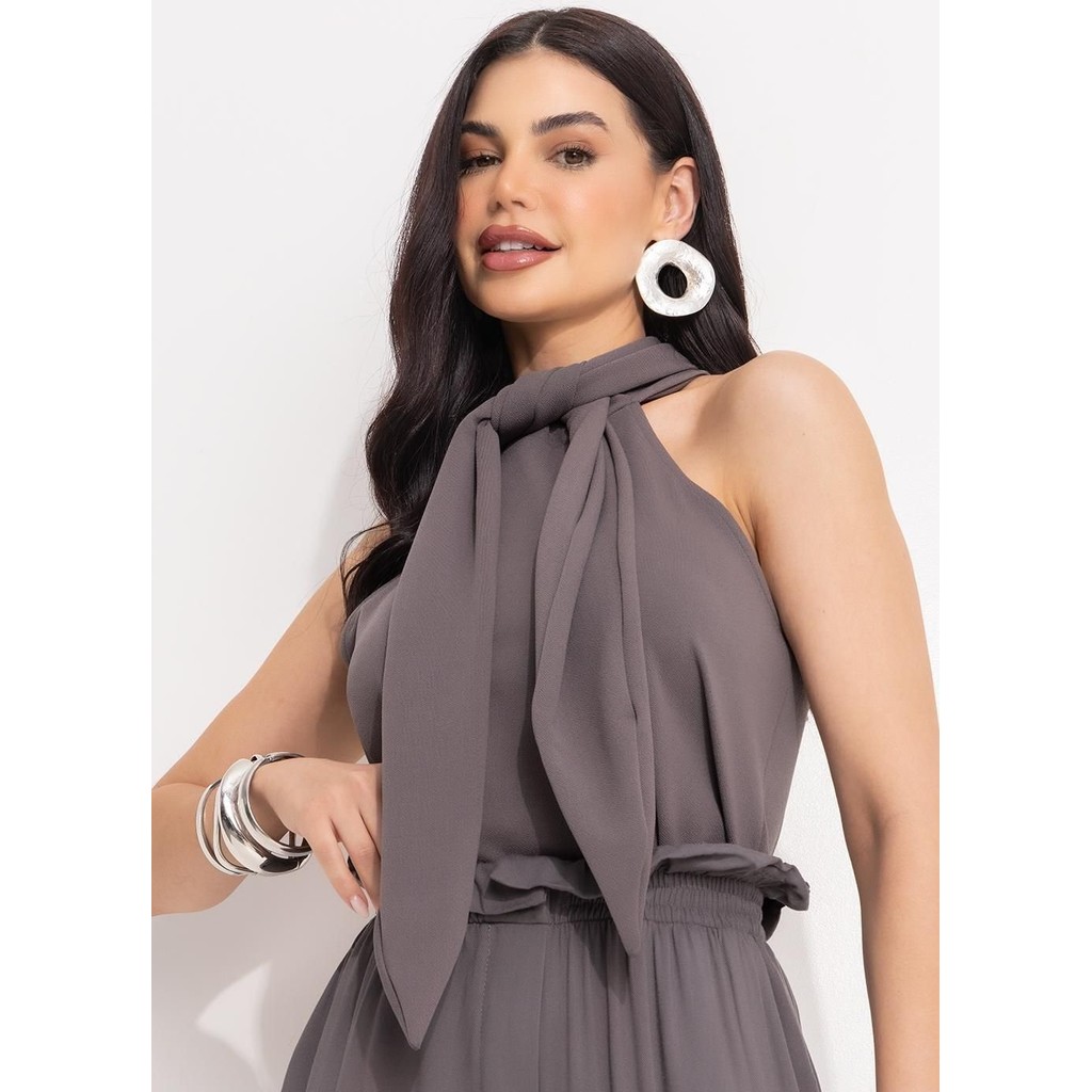 Blusa Cinza Escuro Em Malha Crepe Quintess em Oferta na Shopee