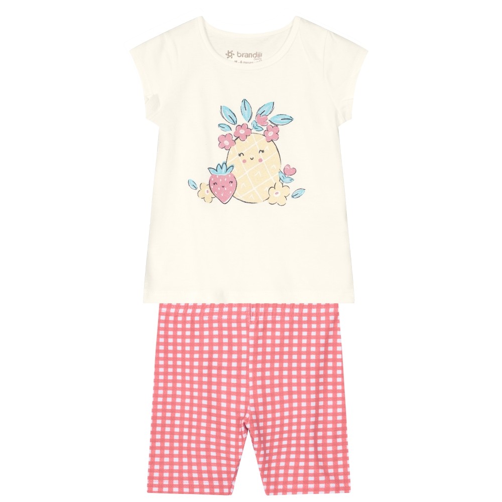 Conjunto Infantil Feminino Blusa Meia Malha e Bermuda Ciclista Cotton Brandili