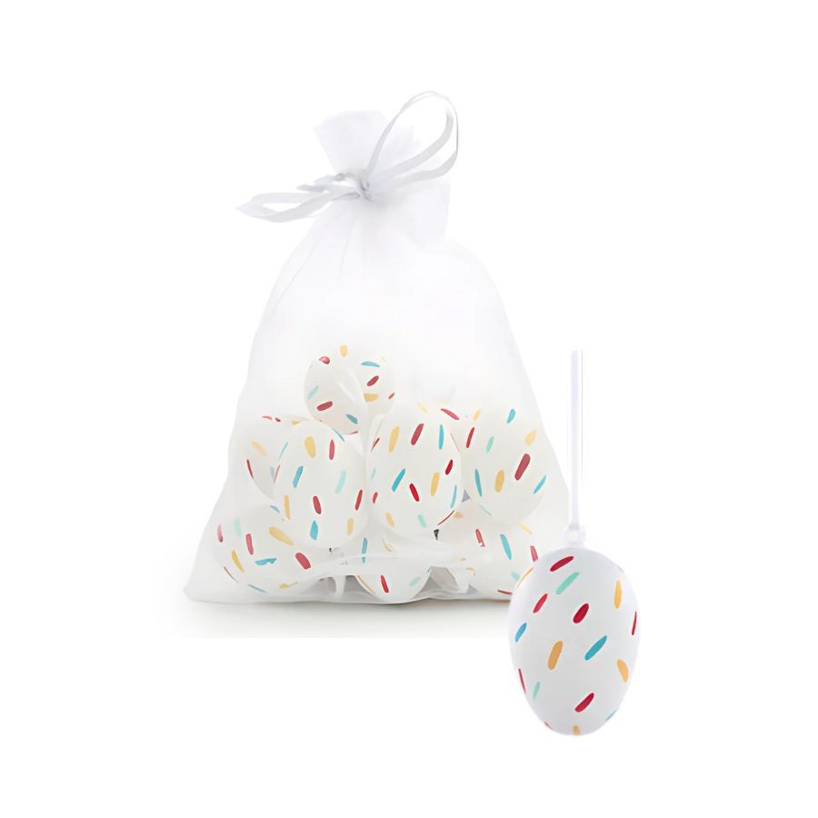 Ovos De Páscoa Branco Com Respingos Colorido Para Pendurar - 6cm - 9 unidades - Cromus - Rizzo em Oferta na Shopee