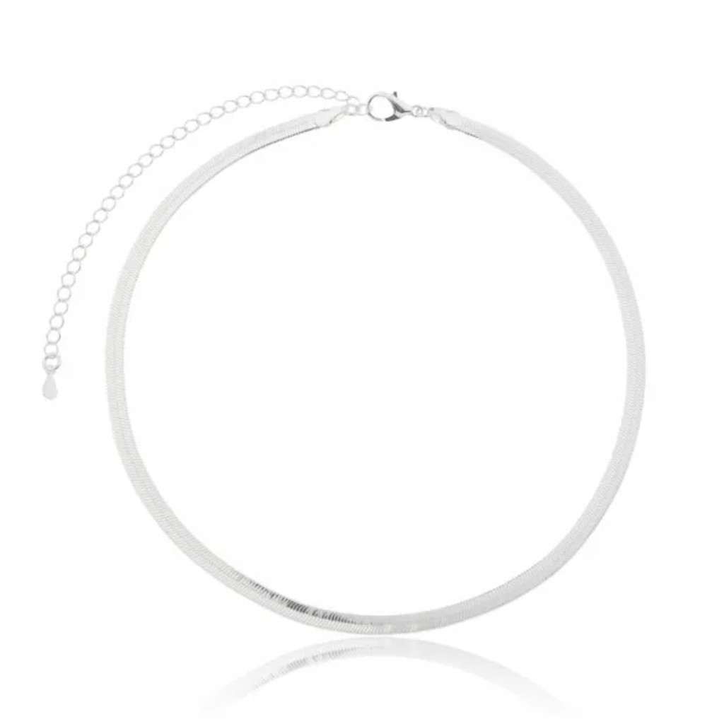 Colar Feminino Fita Banhado a Prata 3mm com Extensor Semijoia Sofisticada e Versátil Potere