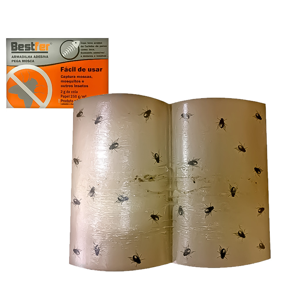 Pega Mosca Fácil Com Cheiro De Peixe 18,5cm Por 25,3cm Prático Folha Adesiva Para Insetos E Mais em Oferta na Shopee