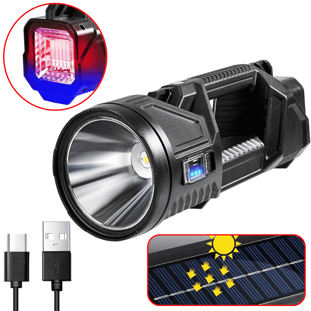 Lanterna LED Multifuncional Potente Luz Branca E Sos Luz Azul E Vermelha Recarregável LK3126