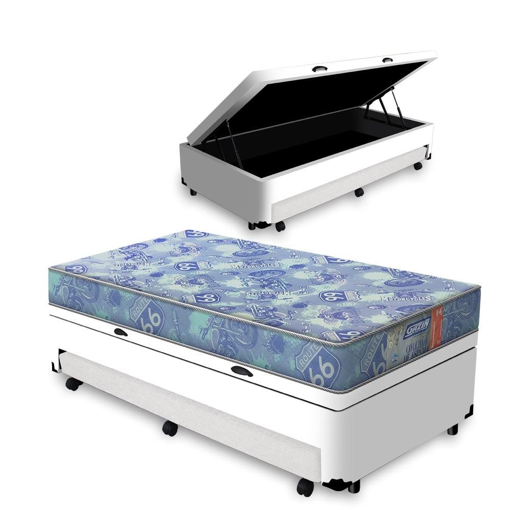 Cama Box Baú e Auxiliar Solteiro + Colchão de Espuma D20 - Gazin - Supreme  88cm - Home & Living