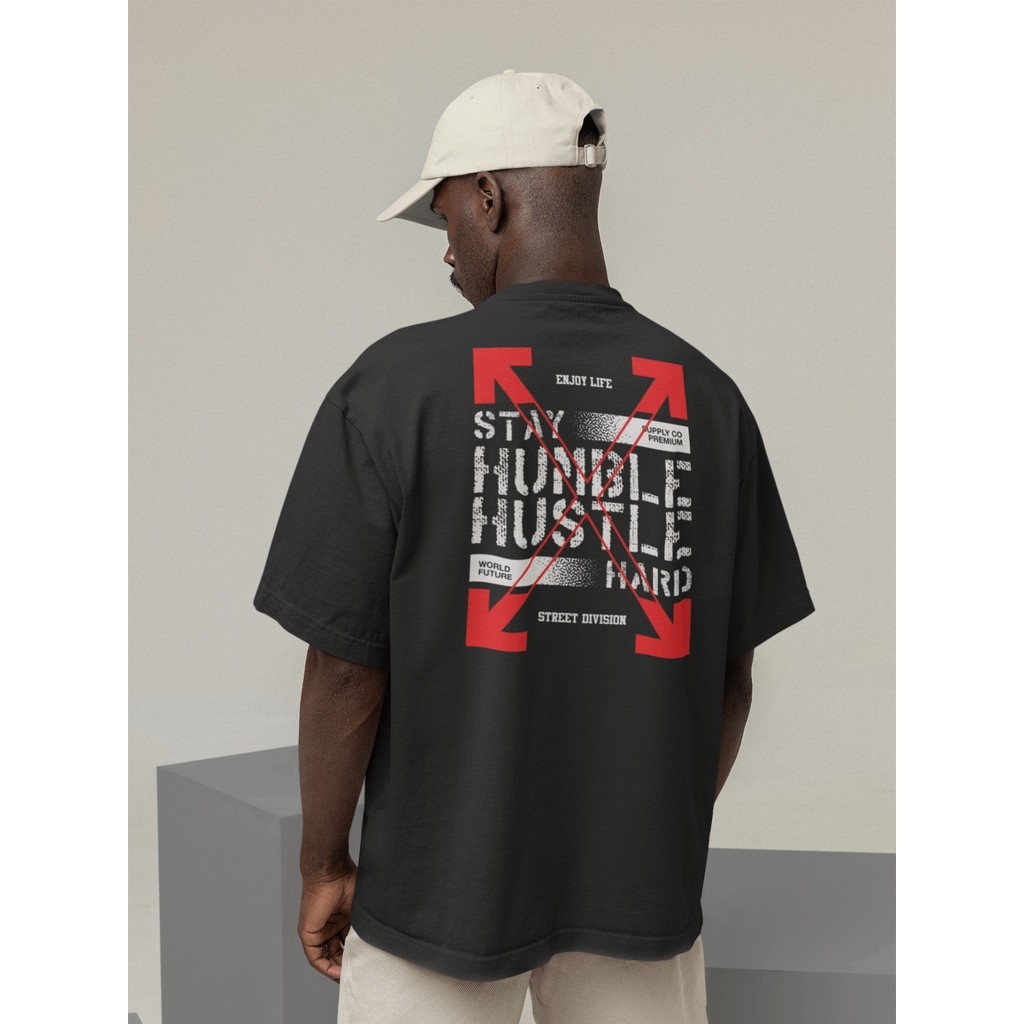 Camiseta Oversized Gola Alta Streetwear Masculino e Feminino 100% Algodão  Preto e Off Whte Estampado  -  HUMBLE HUSTLE